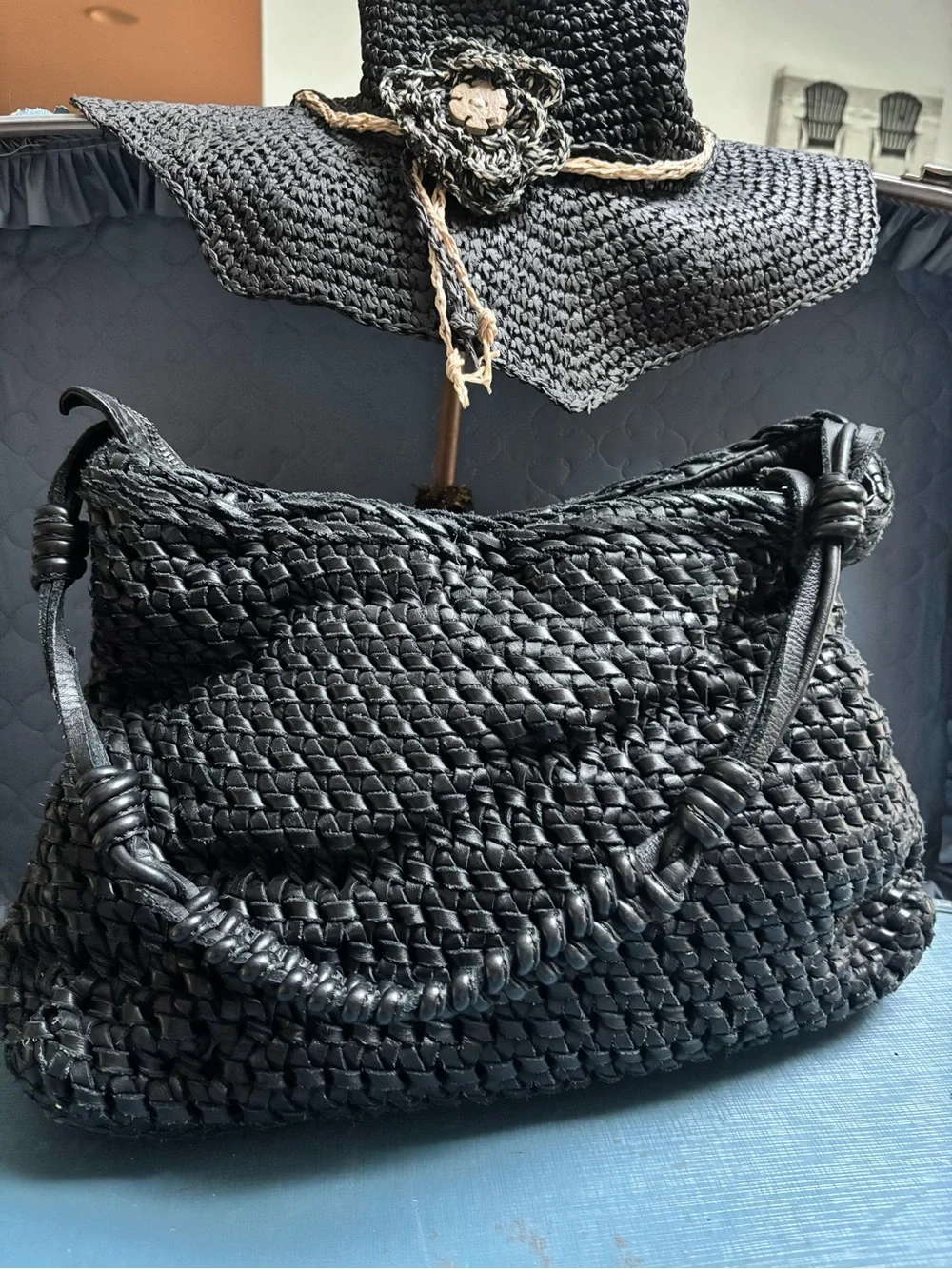 Woven Leather Hobo Bag with weaved handles